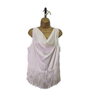 Rachel Zoe Sleeveless Ivory Cowl Neck Top L Fringe Festival Rockabilly Satin
